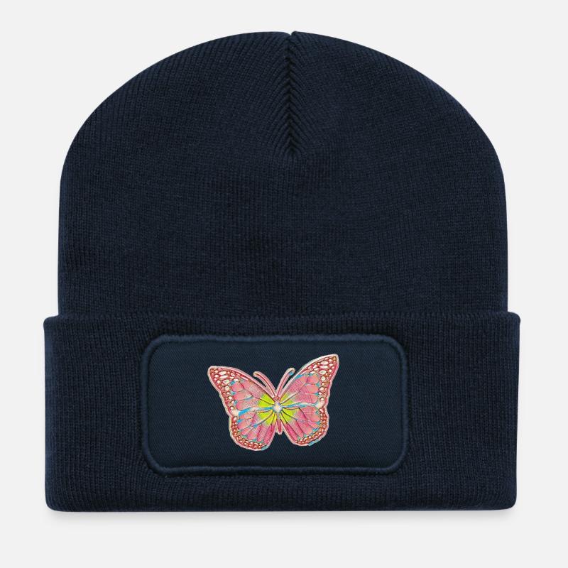 Schmetterlingsmärchen-Magisches Design - Recycelte Patch Beanie - French Navy