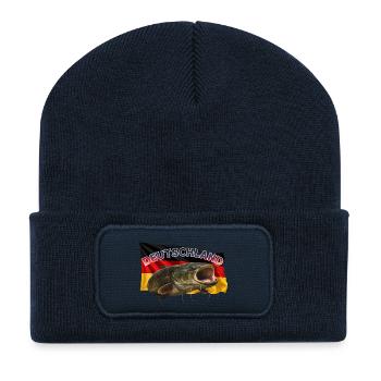 Wels Angeln Deutschland - Rhein Monster - Recycelte Patch Beanie - French Navy - Vorne