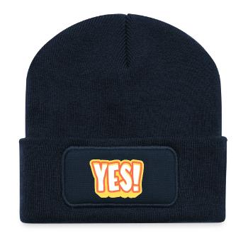 Yes! Knalliges Pop-Yes Design - Recycelte Patch Beanie - French Navy - Vorne