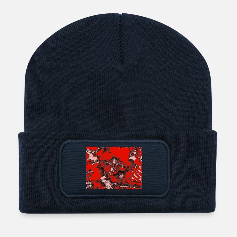 Roter Floralakzent - Recycelte Patch Beanie - French Navy