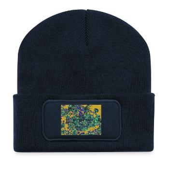 Fleurs néon Décor floral psychédélique - Beanie recyclé à patch - bleu marine - Devant