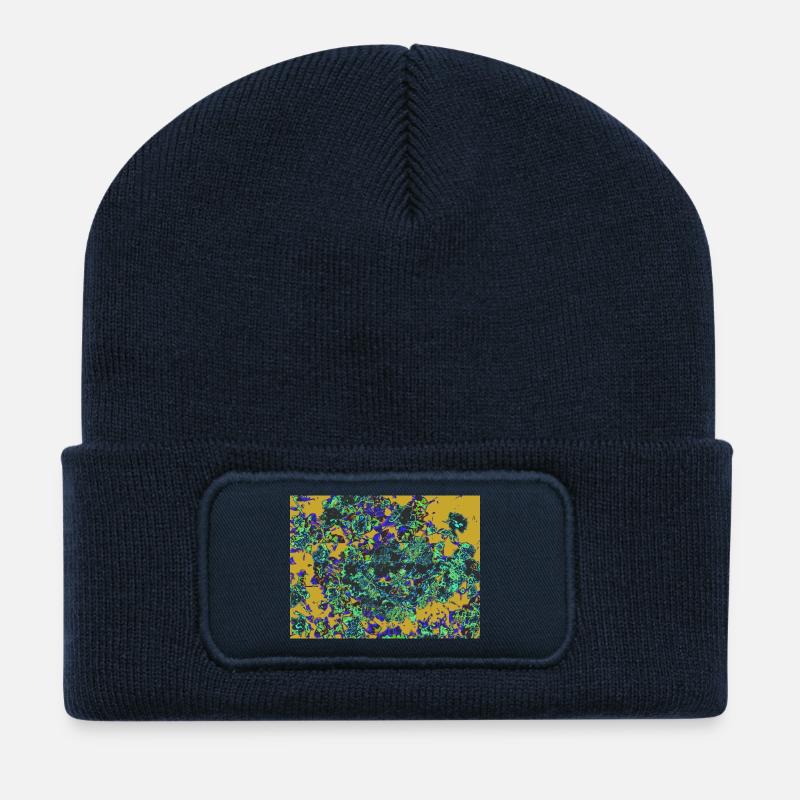 Fleurs néon Décor floral psychédélique - Beanie recyclé à patch - bleu marine