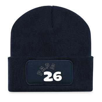 Papa 26 Vintage Collegiate Print - Recycled Patch Beanie - french navy - Front