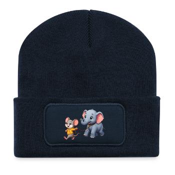 Mouse and Elephant Friendship Adventure - Recycled Patch Beanie - french navy - Front