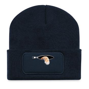 Katze Reißverschluss Katzenmama Cat Süßes Katzen - Recycelte Patch Beanie - French Navy - Vorne