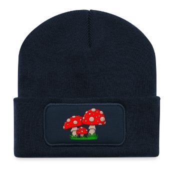 Champignons rouges dans l’herbe - Beanie recyclé à patch - bleu marine - Devant