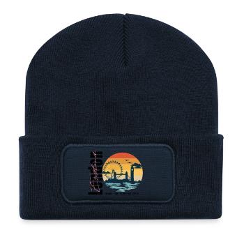 Vintage_London_Skyline_Retro_Sunset_Edition - Beanie recyclé à patch - bleu marine - Devant