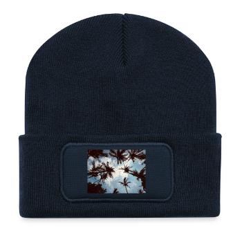 Tropical palm perspective - Recycled Patch Beanie - french navy - Front