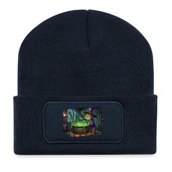 Kleiner Zauberer braut Zaubertrank in Kessel - Recycelte Patch Beanie - French Navy - Vorne