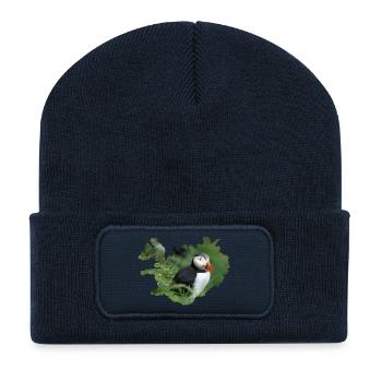 Un macareux, petit, coloré, inoubliable - Beanie recyclé à patch - bleu marine - Devant