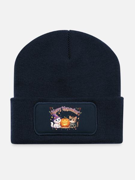 Cute Cats Happy Halloween - Recycled Patch Beanie - french navy