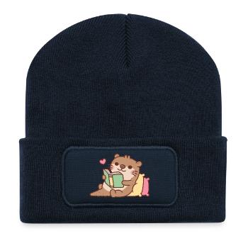 Niedlicher Otter entspannt mit dem Buch - Recycelte Patch Beanie - French Navy - Vorne