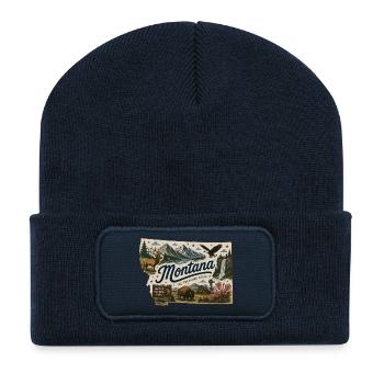 Montana Treasure State Vintage-Reiseaufkleber - Recycelte Patch Beanie - French Navy - Vorne