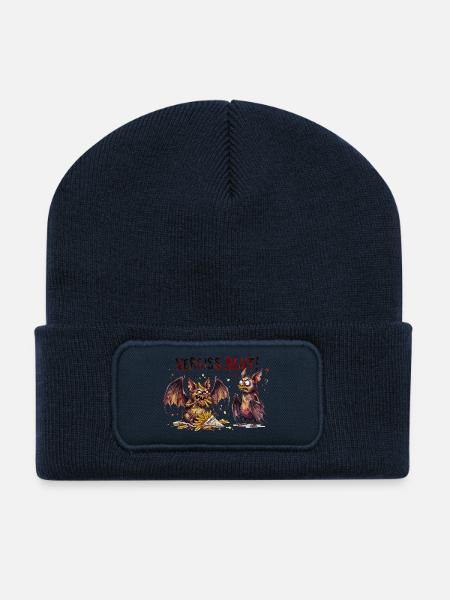 Vergiss Blut Pommes Fledermaus Halloween Design - Recycelte Patch Beanie - French Navy