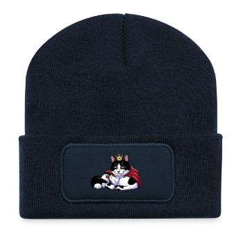 Königskatze mit Krone - Recycelte Patch Beanie - French Navy - Vorne