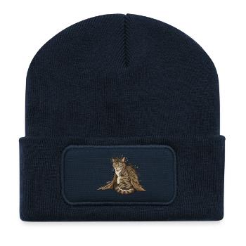 Kitten with a wreath of leaves - Recycled Patch Beanie - french navy - Front