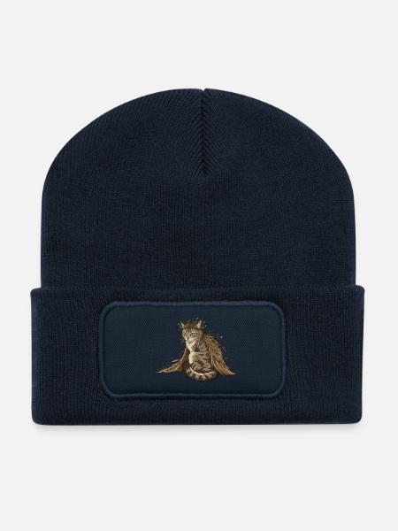 Kätzchen mit einem Kranz aus Blättern - Recycelte Patch Beanie - French Navy