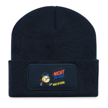 Ich Bin Nicht Zu Spät – Wecker Spruch - Recycelte Patch Beanie - French Navy - Vorne