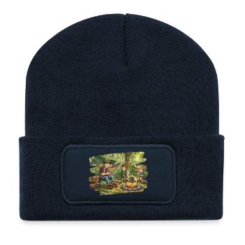 Papa mit 2 Söhnen am Lagerfeuer - Recycelte Patch Beanie - French Navy - Vorne
