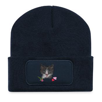 Kitten with hearts - Recycled Patch Beanie - french navy - Front