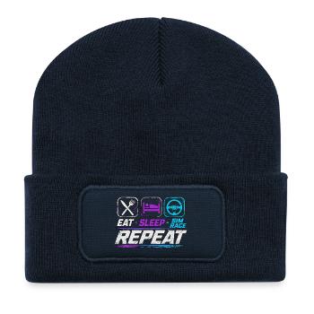 Eat sleep sim race repeat for sim racing fans - Recycled Patch Beanie - french navy - Front