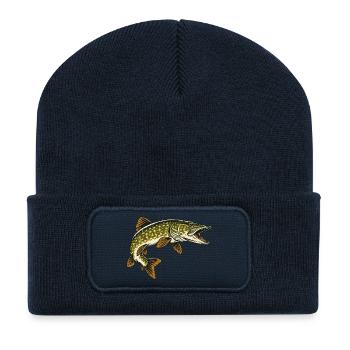 Hecht Raubfisch Angeln - Recycelte Patch Beanie - French Navy - Vorne