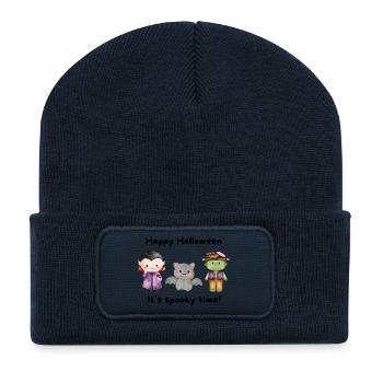 Halloween Design Spookey Freunde - Recycelte Patch Beanie - French Navy - Vorne