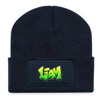 LIAM Graffiti-Name: Das Geschenk, das den Kopf umhaut! - Recycelte Patch Beanie - French Navy - Vorne