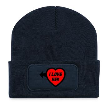 Herz I LOVE HER Typo - Recycelte Patch Beanie - French Navy - Vorne