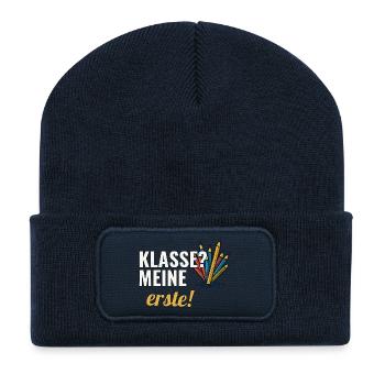 Grundschullehrerin Geschenk für die erste Klasse - Recycelte Patch Beanie - French Navy - Vorne