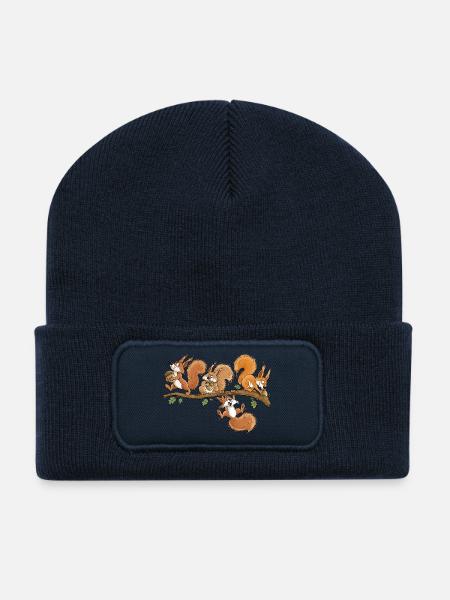 Lustige Eichhörnchen Eichel Wald Tierhumor - Recycelte Patch Beanie - French Navy