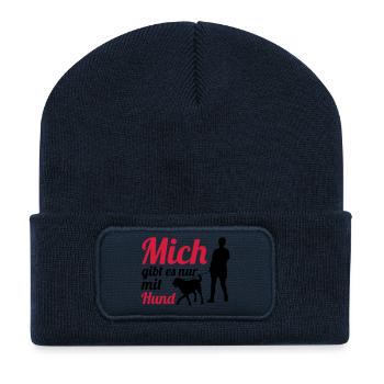 Mich Gibt Es Nur Mit Hund - Recycelte Patch Beanie - French Navy - Vorne