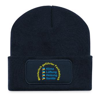 Klima Lüftung Heizung Sanitär - Meisterlich - Recycelte Patch Beanie - French Navy - Vorne