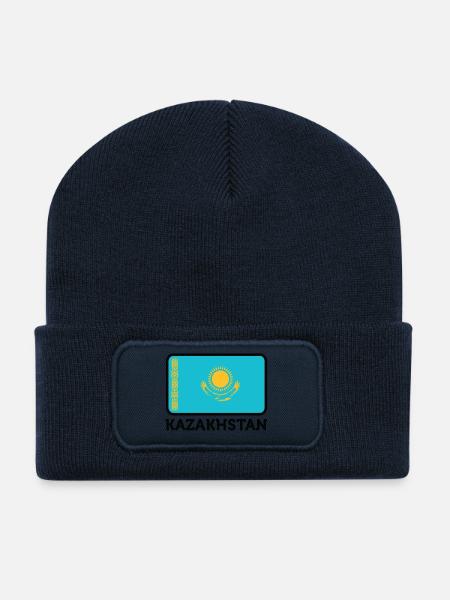 Nationalflagge von Kasachstan - Recycelte Patch Beanie - French Navy