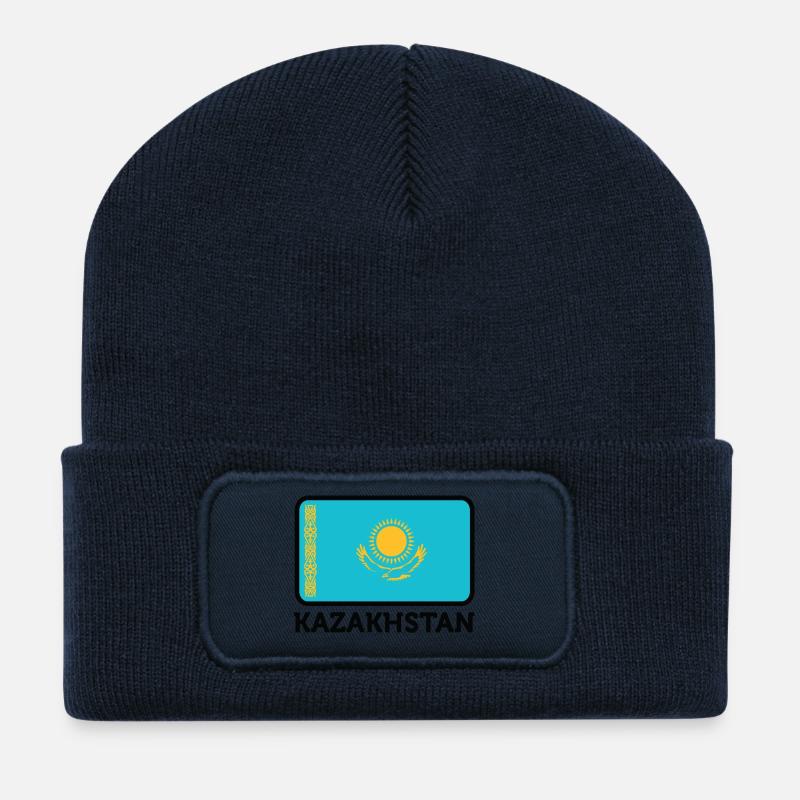 Nationalflagge von Kasachstan - Recycelte Patch Beanie - French Navy