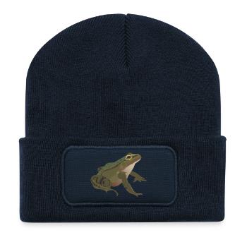 Frosch Mister Frog Kröte Erdkröte Laubfrosch Idee - Recycelte Patch Beanie - French Navy - Vorne