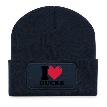 I love Ducks - Ente - Enten - Recycelte Patch Beanie - French Navy - Vorne