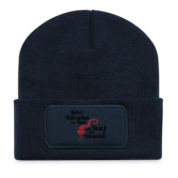 Würstchen am Rost Grillen Grill Geschenkidee - Recycelte Patch Beanie - French Navy - Vorne