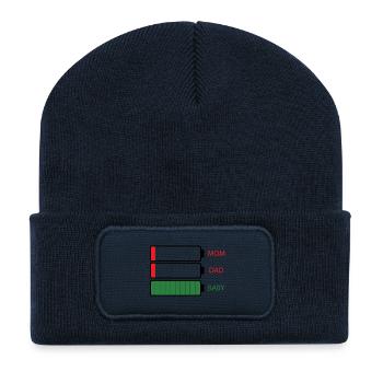 Énergie maman papa bébé amour batterie vide plein - Beanie recyclé à patch - bleu marine - Devant