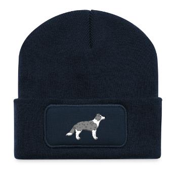 Border Collie blue merle - Beanie recyclé à patch - bleu marine - Devant