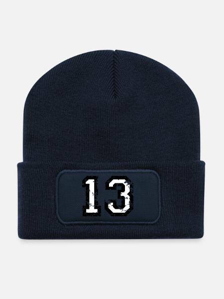 Zahl 13 - Nummer 13 (Vintage Weiß) Nr.13 - Recycelte Patch Beanie - French Navy