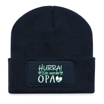 Hurra Ich werde Opa Schwangerschaft Baby Motiv - Recycelte Patch Beanie - French Navy - Vorne