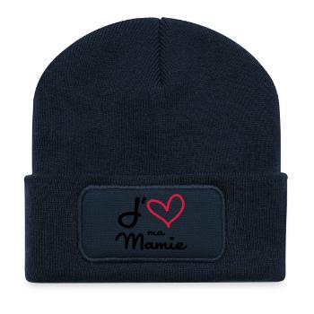 J'aime ma Mamie - Beanie recyclé à patch - bleu marine - Devant