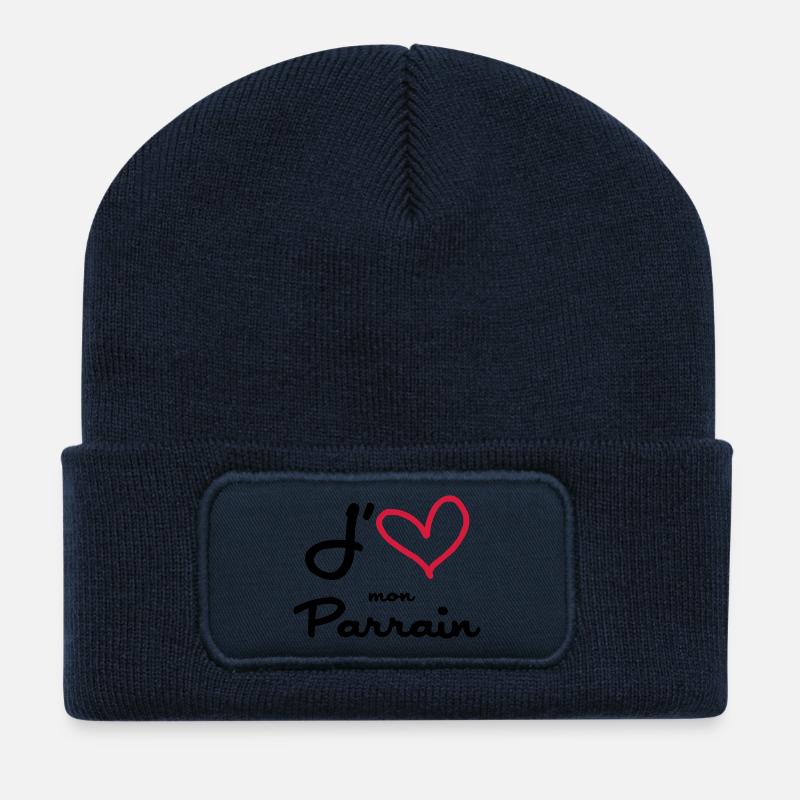 J'aime mon Parrain / Naissance / Bébé / Baptême - Beanie recyclé à patch - bleu marine