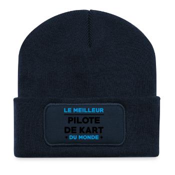 Karting / Kart / Automobile / Sport / Voiture - Beanie recyclé à patch - bleu marine - Devant