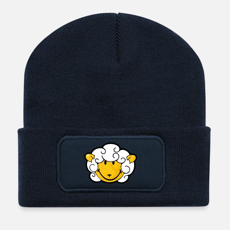 Smiley Sheep - Beanie recyclé à patch - bleu marine