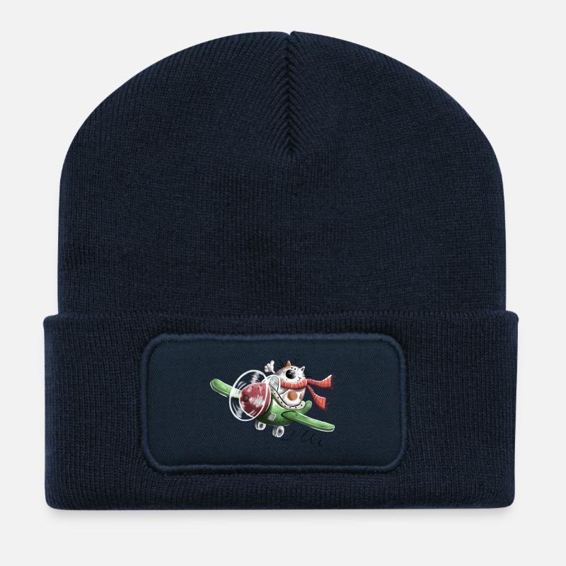 Pilote Chat - Beanie recyclé à patch - bleu marine
