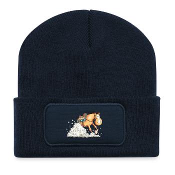 Westernpferd im Slide - Recycelte Patch Beanie - French Navy - Vorne