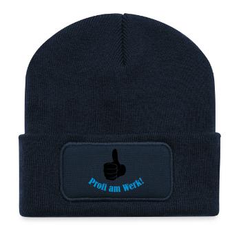 profi_am_werk_2 - Recycelte Patch Beanie - French Navy - Vorne