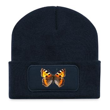 Kleiner Fuchs (Aglaiis urticae) Schmetterling - Recycelte Patch Beanie - French Navy - Vorne
